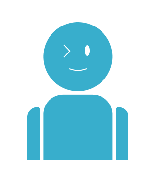 Blauw poppetje met knipoog